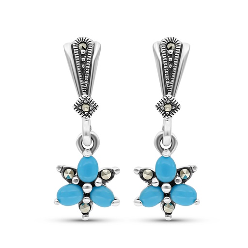 [EAR04MAR00TRQA292] Sterling Silver 925 Earring Embedded With Natural Processed Turquoise And Marcasite Stones