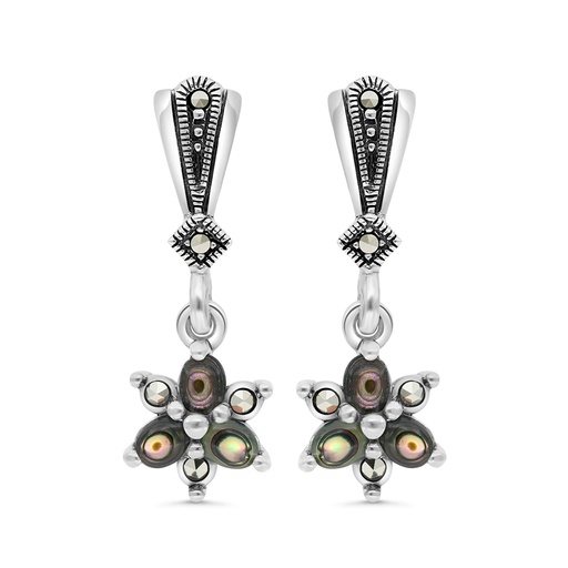 [EAR04MAR00ABAA292] Sterling Silver 925 Earring Embedded With Natural Blue Shell And Marcasite Stones
