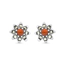 Sterling Silver 925 Earring Embedded With Natural Aqiq And Marcasite Stones