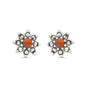 Sterling Silver 925 Earring Embedded With Natural Aqiq And Marcasite Stones