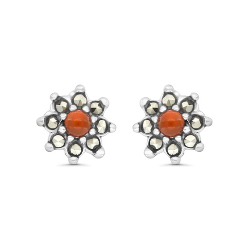 [EAR04MAR00RAGA293] Sterling Silver 925 Earring Embedded With Natural Aqiq And Marcasite Stones