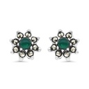 Sterling Silver 925 Earring Embedded With Natural Green Agate And Marcasite Stones