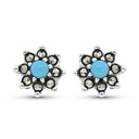 Sterling Silver 925 Earring Embedded With Natural Processed Turquoise And Marcasite Stones