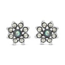 Sterling Silver 925 Earring Embedded With Natural Blue Shell And Marcasite Stones