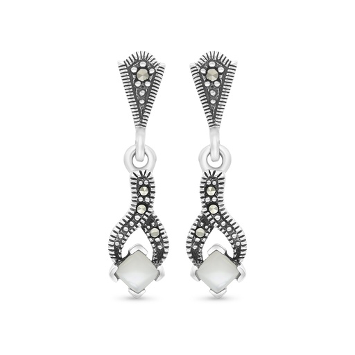 [EAR04MAR00MOPA295] Sterling Silver 925 Earring Embedded With Natural White Shell And Marcasite Stones