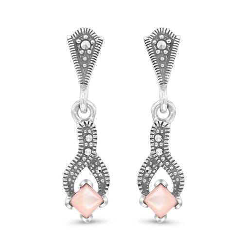 [EAR04MAR00PNKA295] Sterling Silver 925 Earring Embedded With Natural Pink Shell And Marcasite Stones