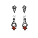 Sterling Silver 925 Earring Embedded With Natural Aqiq And Marcasite Stones