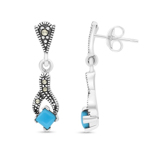 [EAR04MAR00TRQA295] Sterling Silver 925 Earring Embedded With Natural Processed Turquoise And Marcasite Stones