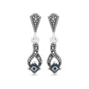 Sterling Silver 925 Earring Embedded With Natural Blue Shell And Marcasite Stones