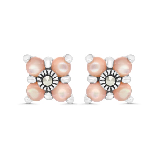 [EAR04MAR00PNKA296] Sterling Silver 925 Earring Embedded With Natural Pink Shell And Marcasite Stones