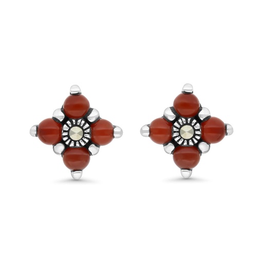 [EAR04MAR00RAGA296] Sterling Silver 925 Earring Embedded With Natural Aqiq And Marcasite Stones