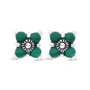 Sterling Silver 925 Earring Embedded With Natural Green Agate And Marcasite Stones