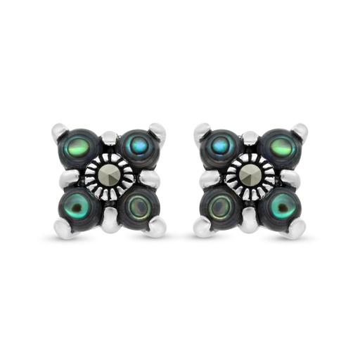 [EAR04MAR00ABAA296] Sterling Silver 925 Earring Embedded With Natural Blue Shell And Marcasite Stones