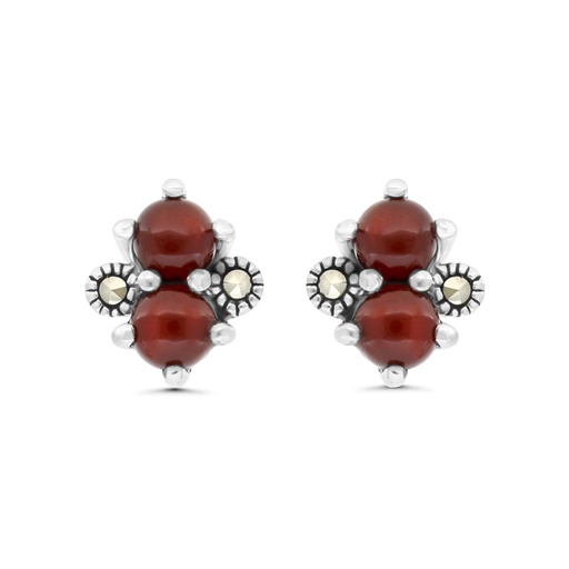 [EAR04MAR00RAGA298] Sterling Silver 925 Earring Embedded With Natural Aqiq And Marcasite Stones