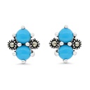 Sterling Silver 925 Earring Embedded With Natural Processed Turquoise And Marcasite Stones