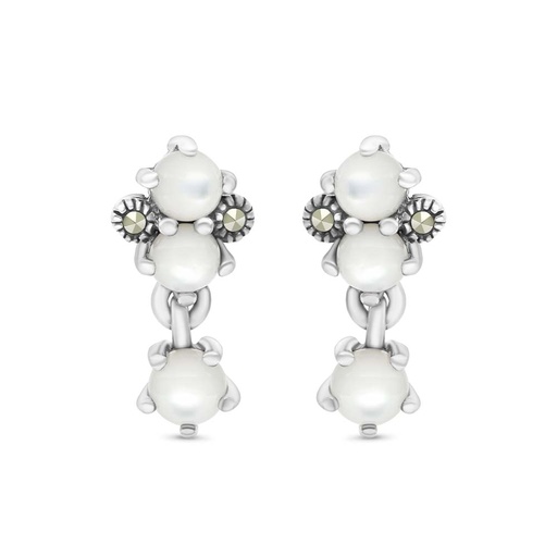 [EAR04MAR00MOPA300] Sterling Silver 925 Earring Embedded With Natural White Shell And Marcasite Stones