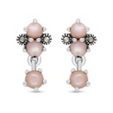 Sterling Silver 925 Earring Embedded With Natural Pink Shell And Marcasite Stones