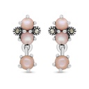 Sterling Silver 925 Earring Embedded With Natural Pink Shell And Marcasite Stones