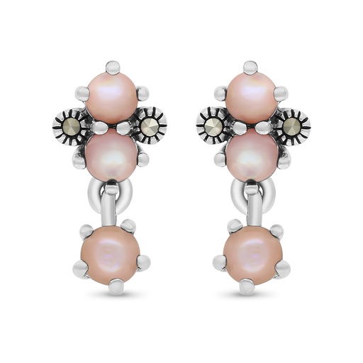 [EAR04MAR00PNKA300] Sterling Silver 925 Earring Embedded With Natural Pink Shell And Marcasite Stones