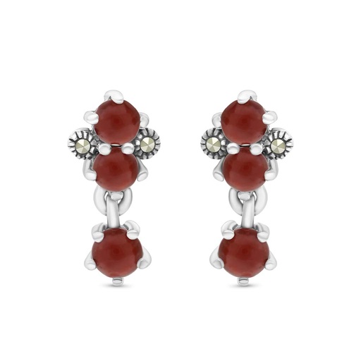 [EAR04MAR00RAGA300] Sterling Silver 925 Earring Embedded With Natural Aqiq And Marcasite Stones