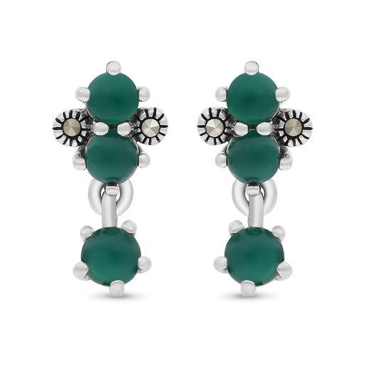 [EAR04MAR00GAGA300] Sterling Silver 925 Earring Embedded With Natural Green Agate And Marcasite Stones