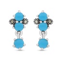 Sterling Silver 925 Earring Embedded With Natural Processed Turquoise And Marcasite Stones