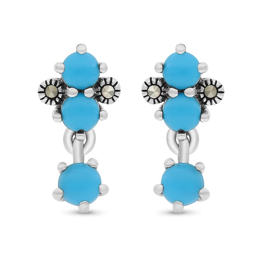 [EAR04MAR00TRQA300] Sterling Silver 925 Earring Embedded With Natural Processed Turquoise And Marcasite Stones