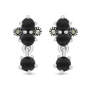 Sterling Silver 925 Earring Embedded With Natural Black Agate And Marcasite Stones