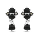 Sterling Silver 925 Earring Embedded With Natural Black Agate And Marcasite Stones