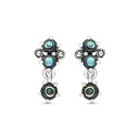 Sterling Silver 925 Earring Embedded With Natural Blue Shell And Marcasite Stones