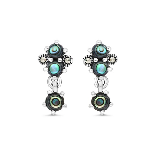 [EAR04MAR00ABAA300] Sterling Silver 925 Earring Embedded With Natural Blue Shell And Marcasite Stones