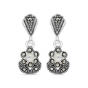 Sterling Silver 925 Earring Embedded With Natural White Shell And Marcasite Stones