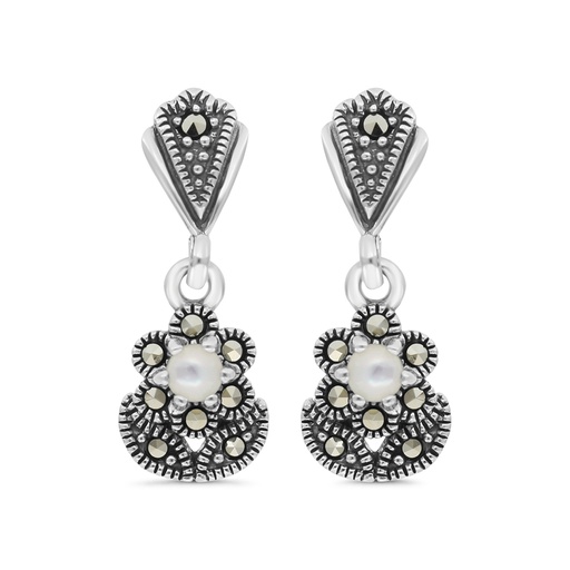 [EAR04MAR00MOPA299] Sterling Silver 925 Earring Embedded With Natural White Shell And Marcasite Stones