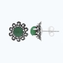 Sterling Silver 925 Earring Embedded With Natural Green Agate And Marcasite Stones