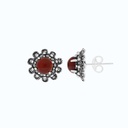 Sterling Silver 925 Earring Embedded With Natural Aqiq And Marcasite Stones