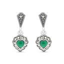 Sterling Silver 925 Earring Embedded With Natural Green Agate And Marcasite Stones