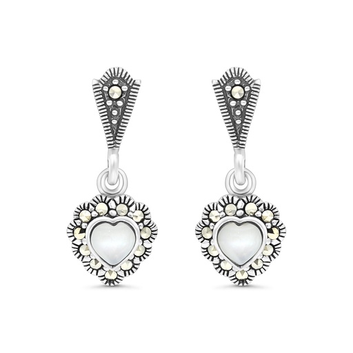 [EAR04MAR00MOPA477] Sterling Silver 925 Earring Embedded With Natural White Shell And Marcasite Stones