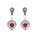 Sterling Silver 925 Earring Embedded With Natural Aqiq And Marcasite Stones