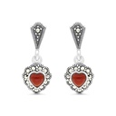 Sterling Silver 925 Earring Embedded With Natural Aqiq And Marcasite Stones