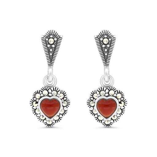 [EAR04MAR00RAGA477] Sterling Silver 925 Earring Embedded With Natural Aqiq And Marcasite Stones