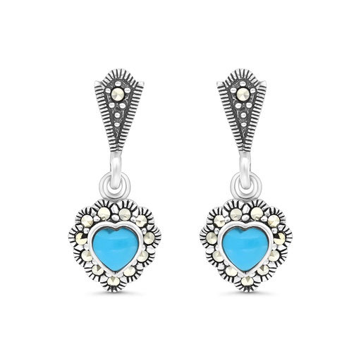 [EAR04MAR00TRQA477] Sterling Silver 925 Earring Embedded With Natural Processed Turquoise And Marcasite Stones