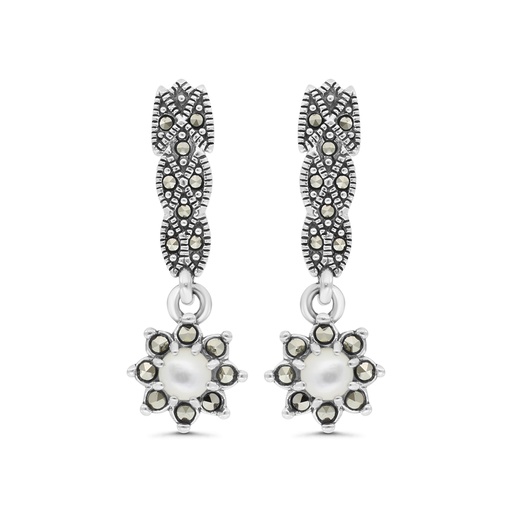 [EAR04MAR00MOPA301] Sterling Silver 925 Earring Embedded With Natural White Shell And Marcasite Stones
