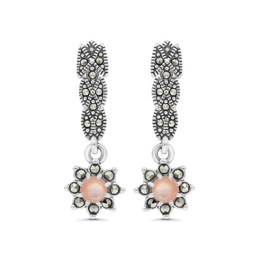 [EAR04MAR00PNKA301] Sterling Silver 925 Earring Embedded With Natural Pink Shell And Marcasite Stones