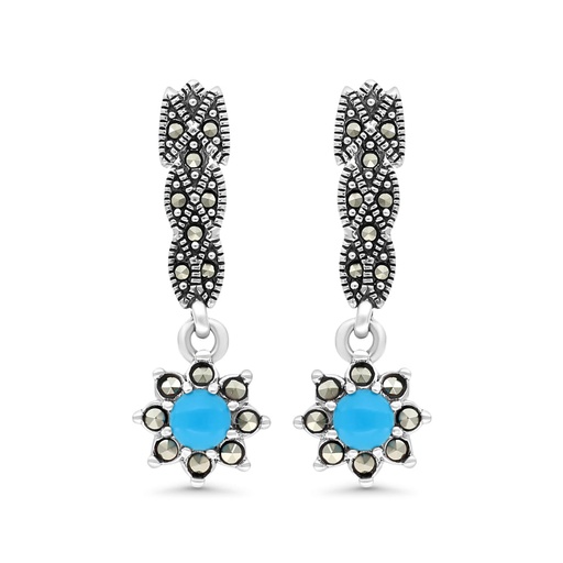 [EAR04MAR00TRQA301] Sterling Silver 925 Earring Embedded With Natural Processed Turquoise And Marcasite Stones