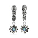 Sterling Silver 925 Earring Embedded With Natural Blue Shell And Marcasite Stones