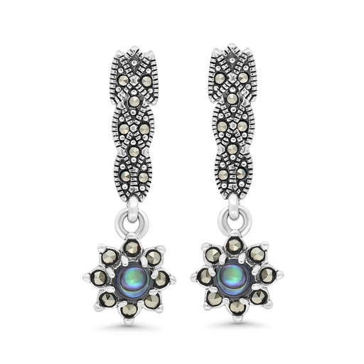 [EAR04MAR00ABAA301] Sterling Silver 925 Earring Embedded With Natural Blue Shell And Marcasite Stones