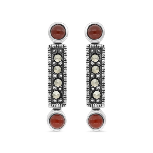 [EAR04MAR00RAGA302] Sterling Silver 925 Earring Embedded With Natural Aqiq And Marcasite Stones
