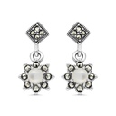 Sterling Silver 925 Earring Embedded With Natural White Shell And Marcasite Stones