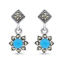 Sterling Silver 925 Earring Embedded With Natural Processed Turquoise And Marcasite Stones