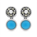 Sterling Silver 925 Earring Embedded With Natural Processed Turquoise And Marcasite Stones